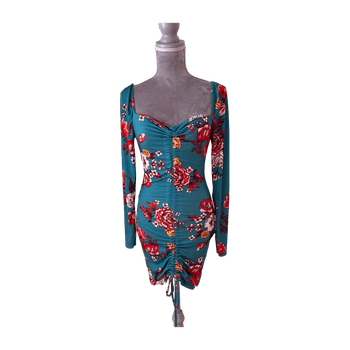 Turquoise floral ruched dress