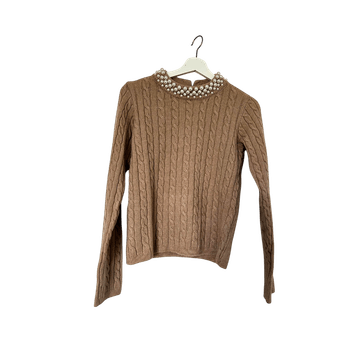 Beige knitted sweater with pearl detailing