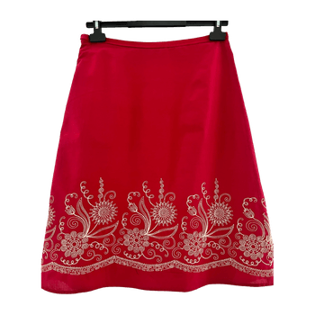 Lanidor Embroidered Red Skirt with Floral Design