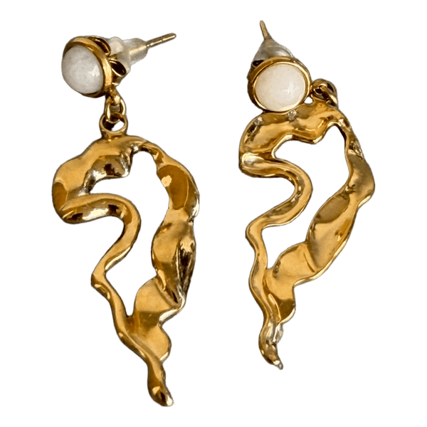 Gold earrings with white stone