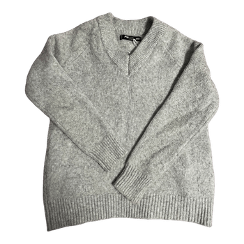 Grey V-neck knit sweater