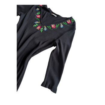 Black embroidered knit dress