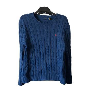 Blue cable knit sweater