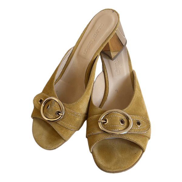 Mustard suede heeled mules
