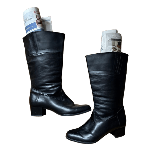 Black leather tall boots