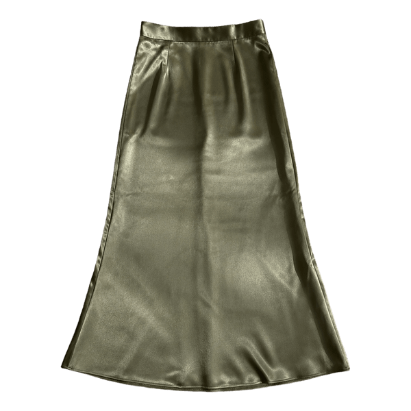 Olive satin midi skirt
