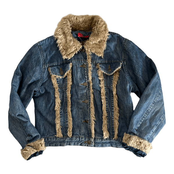 Denim jacket with fur trim