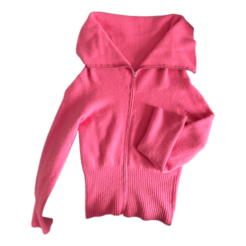 Pink zip-up knit sweater