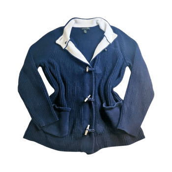 Lauren Ralph Lauren Navy Blue Toggle Cardigan Sweater - 100% Cotton - L/XL