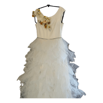 White floral embellished dress M - smaller L
