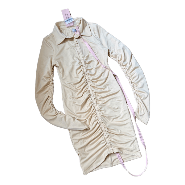 Cream ruched mini dress