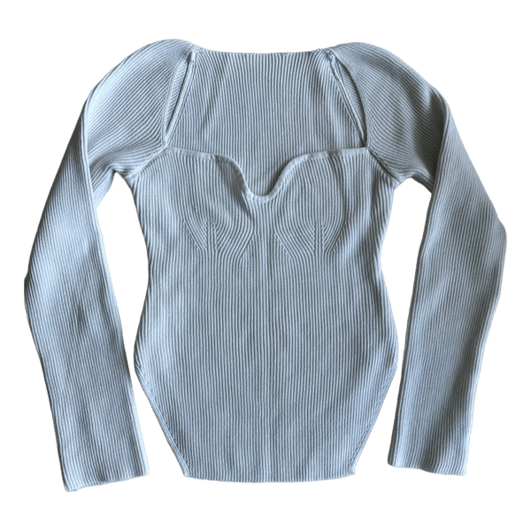White ribbed long-sleeve top