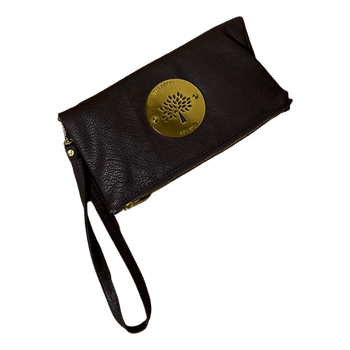Brown leather clutch bag