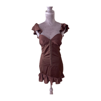 Chocolate satin and ruffle mini dress