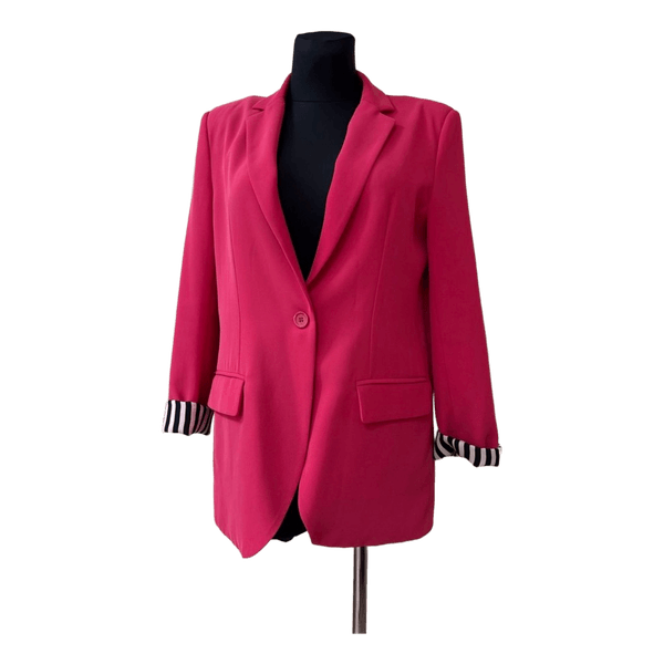 Pink blazer with striped cuffs
