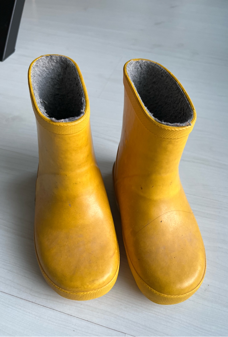 Yellow rubber rain boots