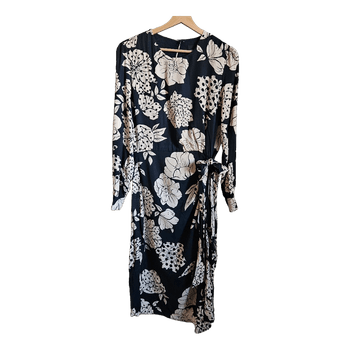 SELECTED FEMME Floral Midi Dress Open Back Wrap Knot Long Sleeve Elegant Party Wedding Scandinavian 38