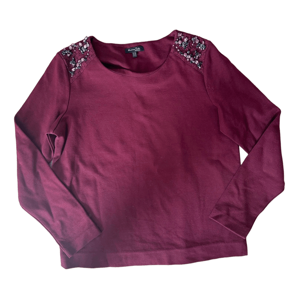 Burgundy beaded long-sleeve top