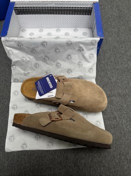 Taupe suede Boston clogs
