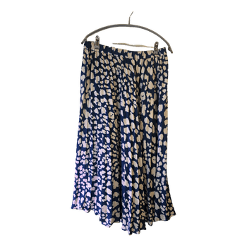 Massimo Dutti Pleated Midi Skirt - Navy & Cream Abstract Print - Size 38