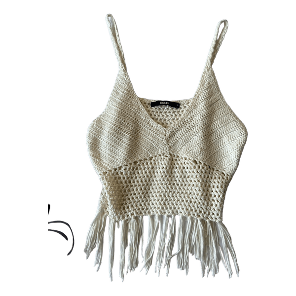 White crochet fringe top