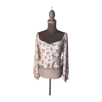 White floral long sleeve blouse