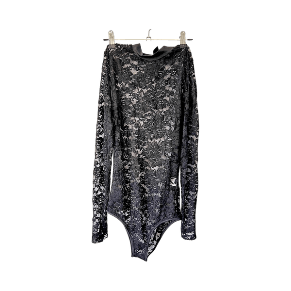 Black lace long sleeve bodysuit