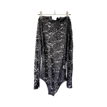 Black lace long sleeve bodysuit