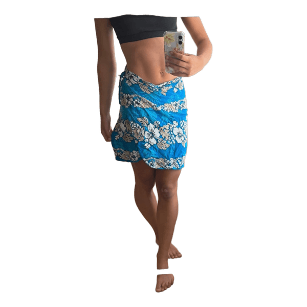 Blue floral wrap skirt