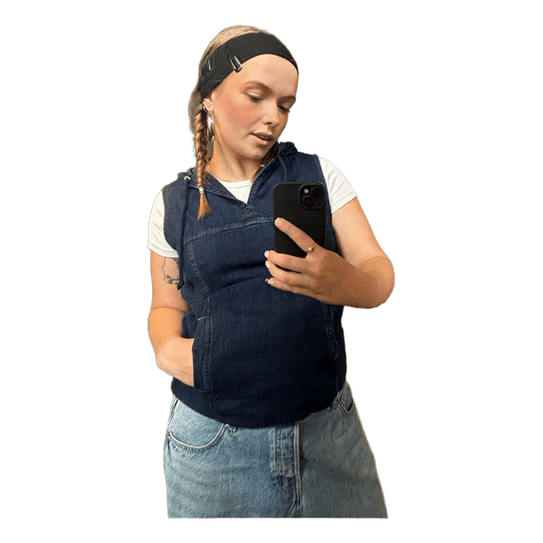 Mørkeblå denimvest med hætte