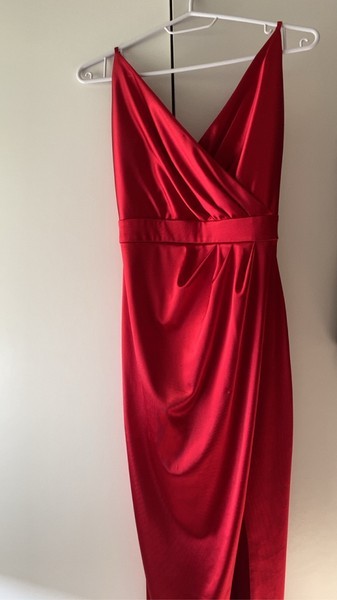 Red satin long dress