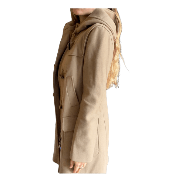Beige hupullinen duffelitakki