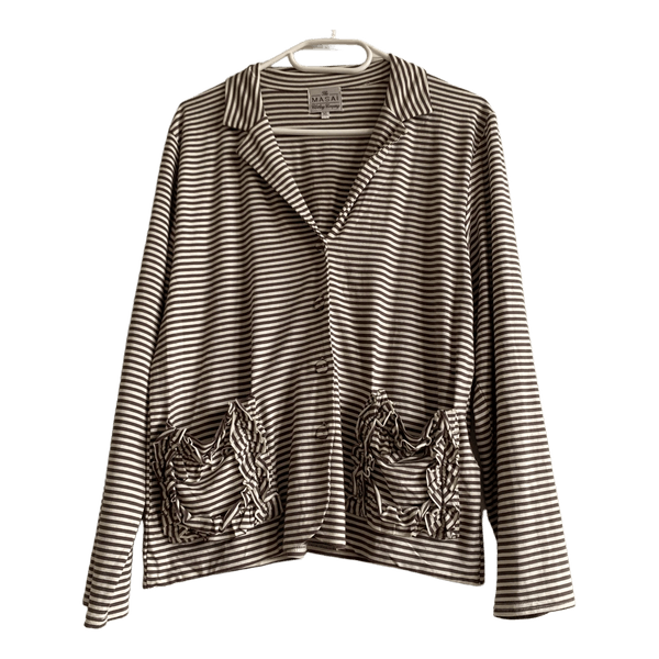 Masai Clothing Company striped ruffle pocket cardigan jacket XL Lagenlook