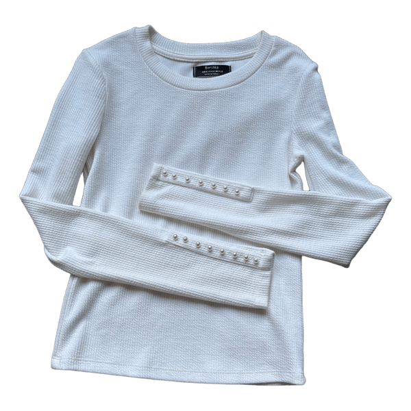 White ribbed long-sleeved top