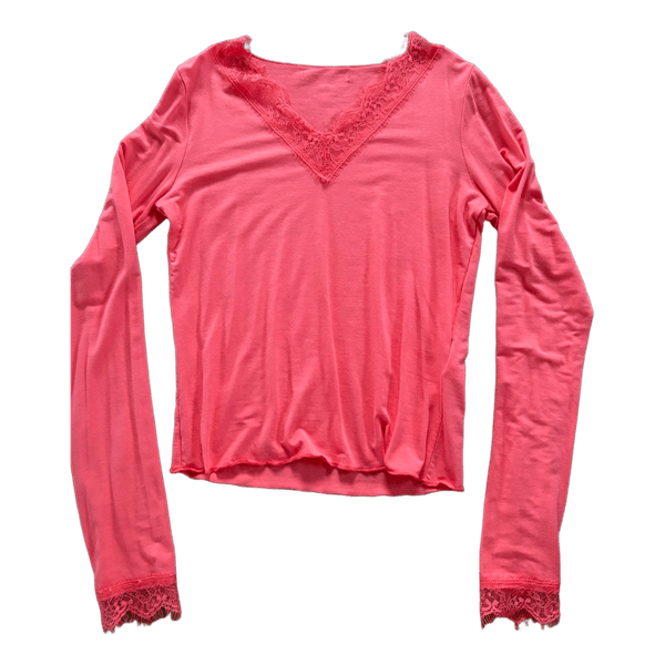 Pink langærmet top med blonder
