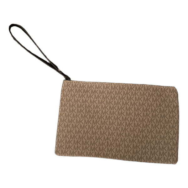 Brown logo wristlet