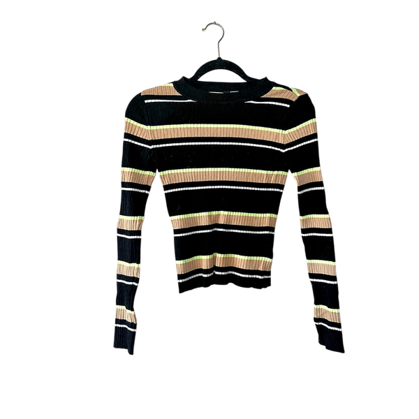 Striped ribbed long-sleeve top