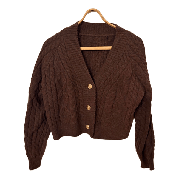 Brown cable knit cardigan
