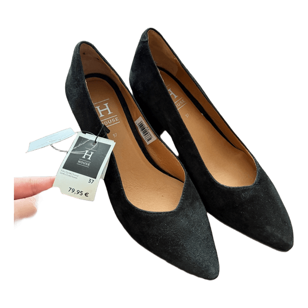 Leather Black block heel pumps
