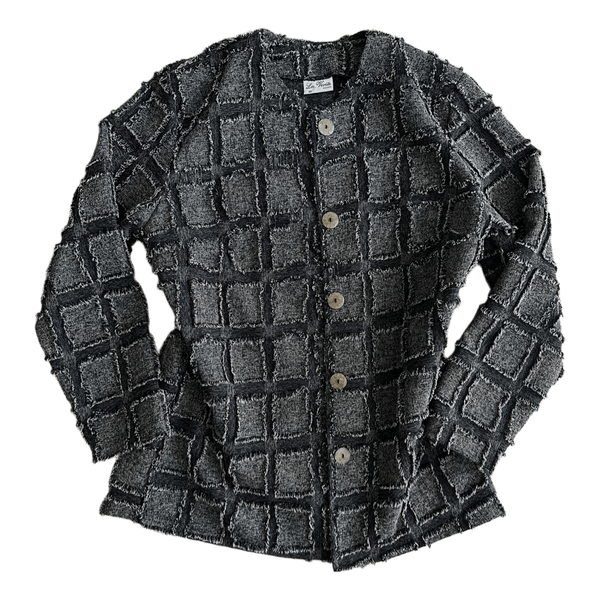 Grey checkered button cardigan