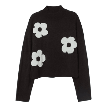 Black floral knit sweater