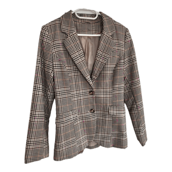 Plaid blazer with patches
