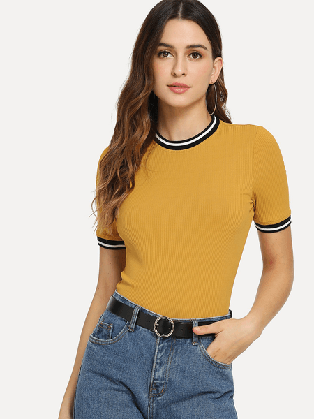 Shein Rib Knit Striped Tee Small