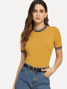 Shein Rib Knit Striped Tee Small