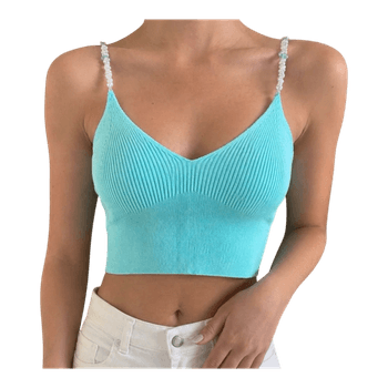 Turkoosi ribattu crop top koko S