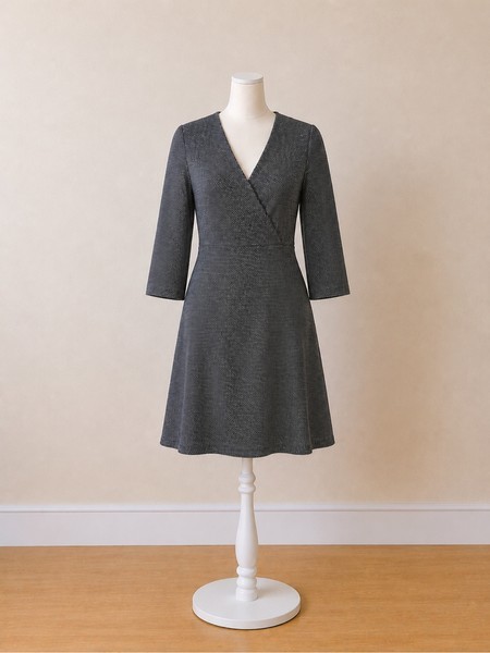 Vila grey fitted V-neck dress, size S