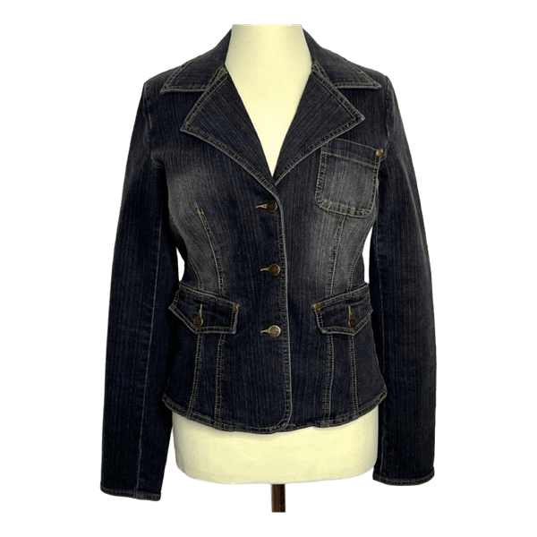 Panos Emporio Charcoal Black Denim Jacket Size 38