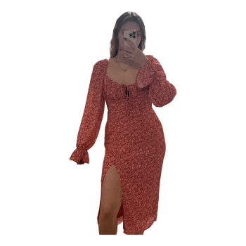 Red floral midi dress