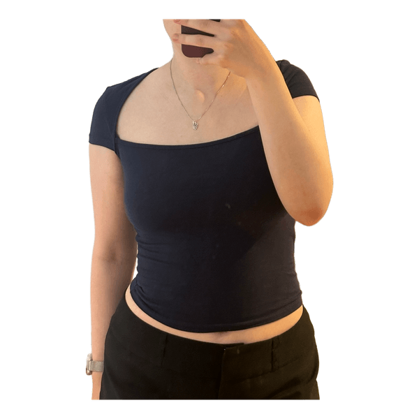 Navy square neck top