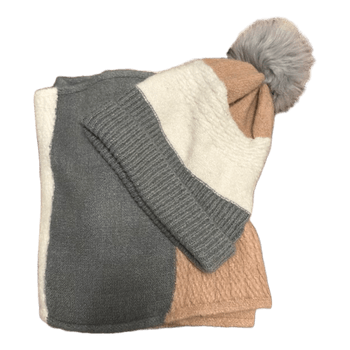 Beige and grey beanie set